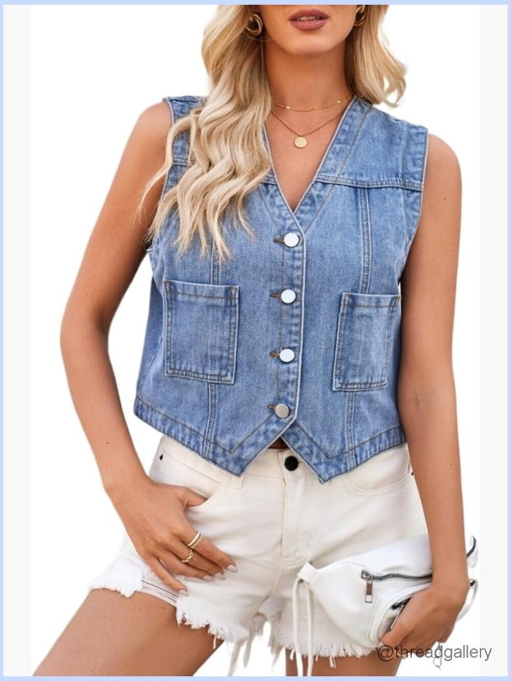 Y2K Western Cowgirl Denim Vest Top Sleeveless V Neck Button Down Jean Crop Top